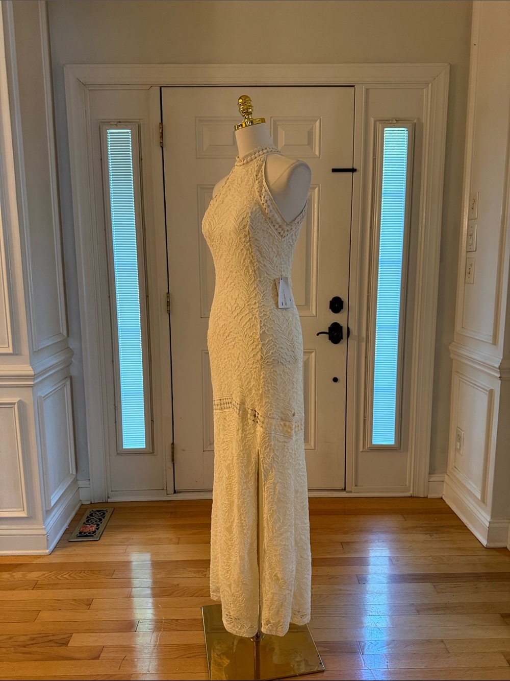 Guess Ivory Halter Lace Maxi Dress with Side Slit - Picture 8 of 13
